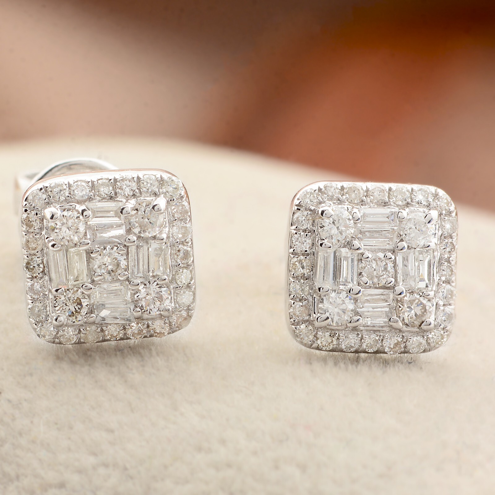 0.36 Ct H/SI Round Baguette Natural Diamond Earrings Stud Gift 14k White Gold