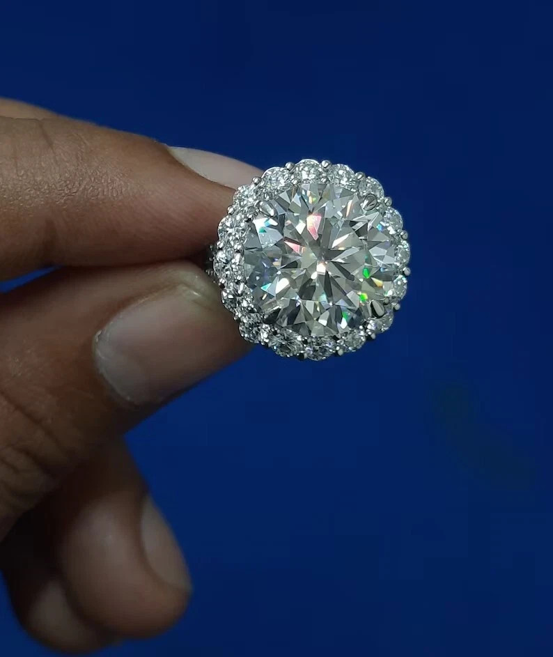 RARE 10.00 Ct Certified White Diamond Round Cut Solitaire Ring In 925 Silver