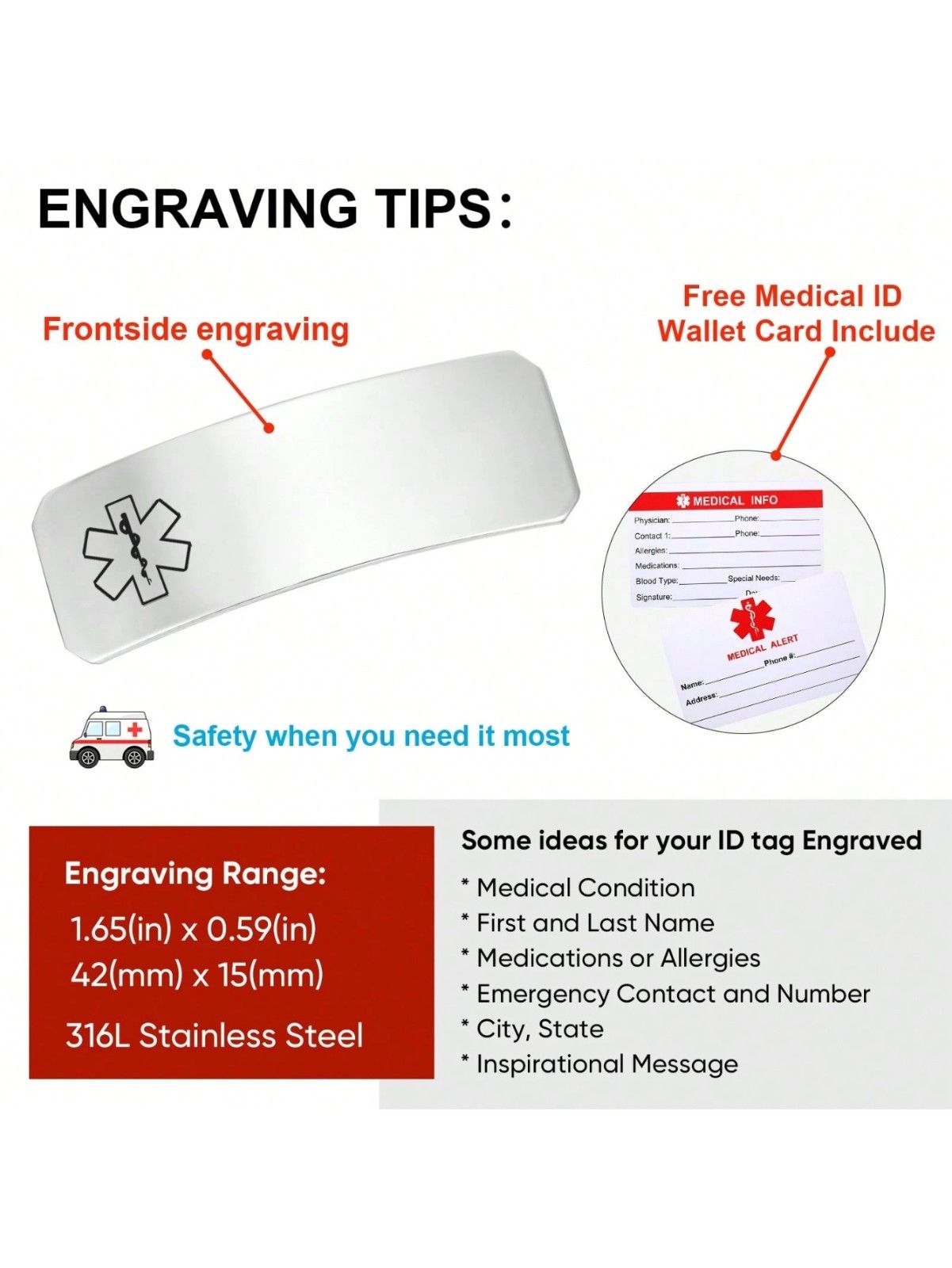 Free Engraving Medical Alert ID Women Men Kids Bracelet Black Silicone Wristband
