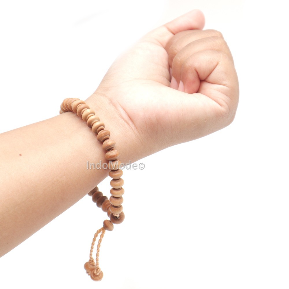 Small Handmade Adjustable Contoured-Bead Sandalwood Prayer Bead Tasbih Bracelet