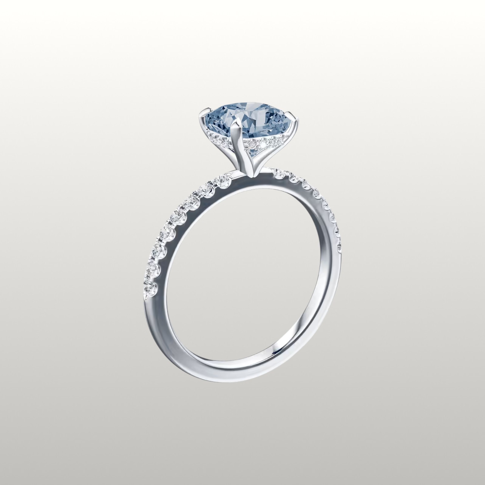 Fancy Intense Blue 2.75 Ct Cushion Cut IGI Lab Grown Diamond Ring 18k White Gold