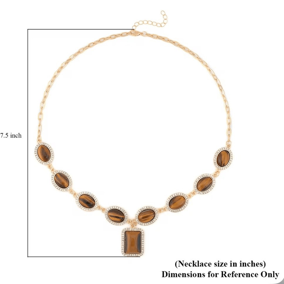 Yellow Tiger’s Eye and White Austrian Crystal Adjustable Necklace 90.00 ctw New