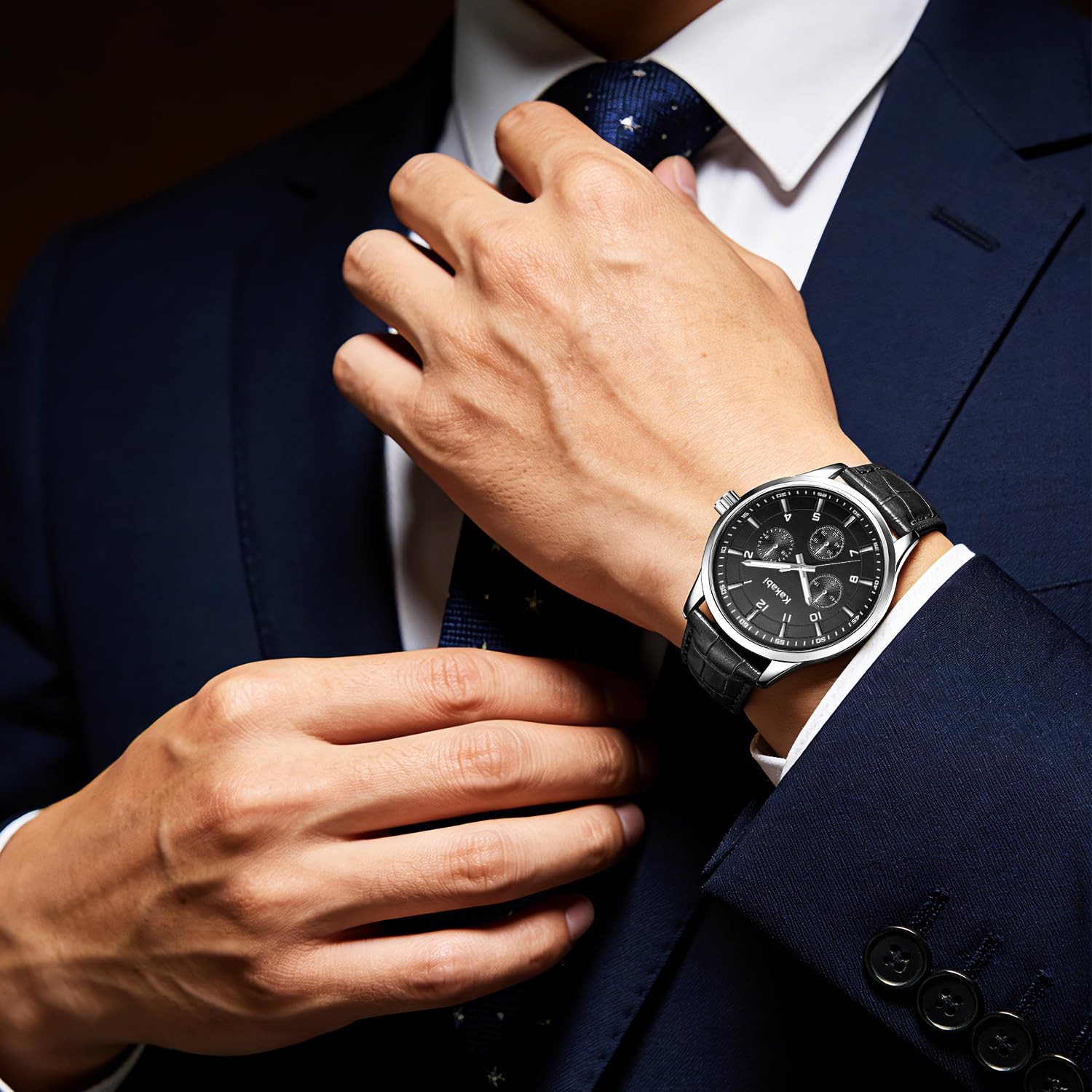 Kakabi Watches for Men, 45mm Large Face Business Casual K7602S-AllBlack