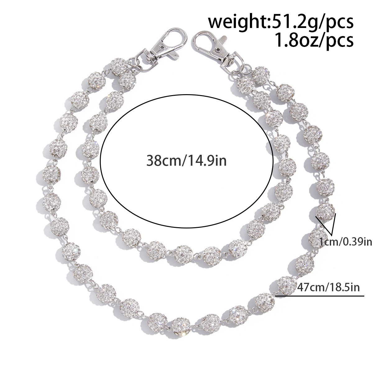Round Chain Cubic Zirconia Bead Waist Chain Stainless Hip-hop Jeans Accessory