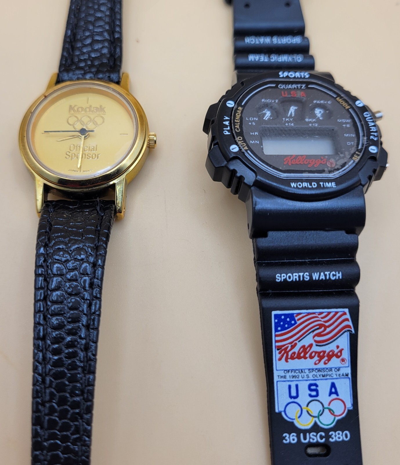 2 Vintage 1992 Olympic Sponsor Watches~Kodak (Works) & Kellogg’s (Not Working)