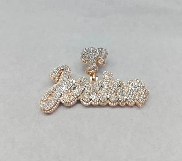 Real Moissanite 3.00 Ct Round Cut Custom Name Pendant 14K Yellow Gold Plated
