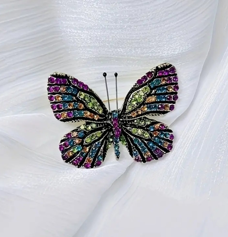 PURPLE MULTI-COLOR RHINESTONE BUTTERFLY BROOCH PIN~MOTHER’S DAY BIRTHDAY GIFT