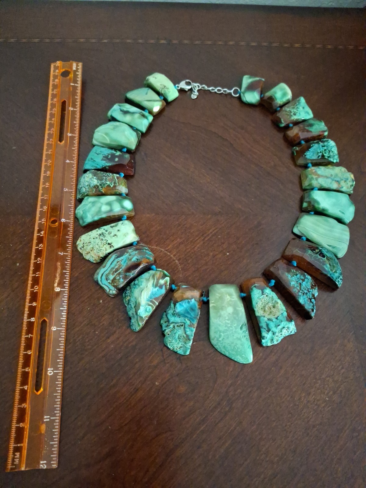 Lucas Lameth LUC CN Signed SS925 Turqouis Agate Large Bib Beautiful Necklace Vtg