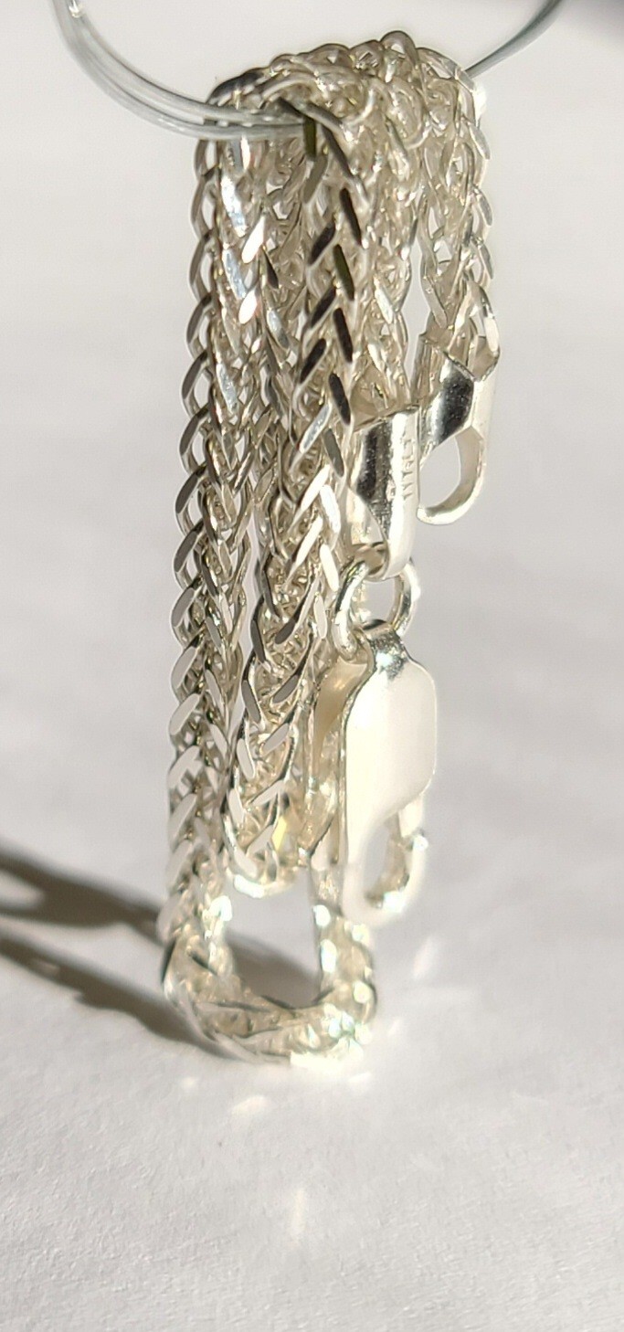 New Sterling 925 Solid Silver Wheat Link 7.4″ Bracelet 2mm Wide ITALY Made