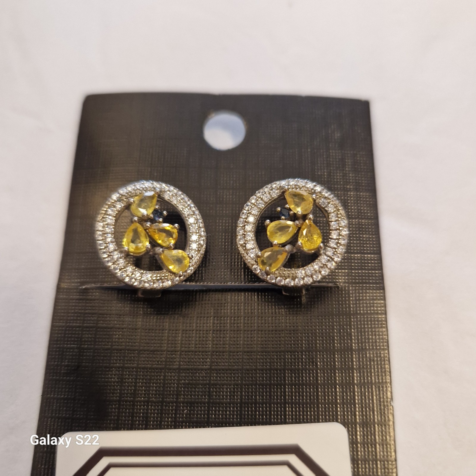 925 Sterling Silver Natural Citrine , Sapphire & CZ Earrings. NEW