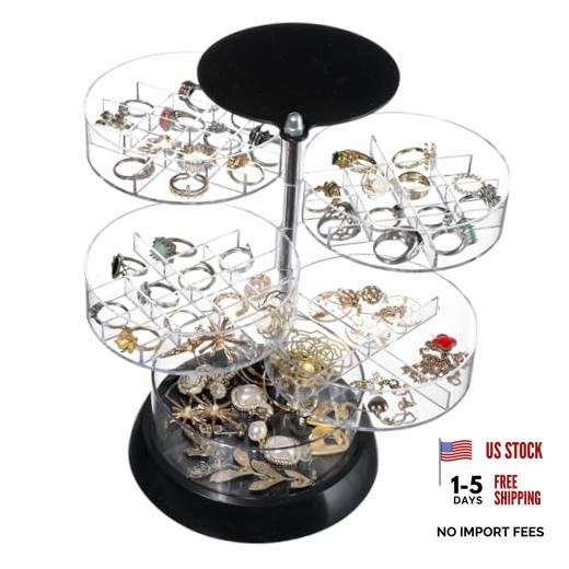Clear 360 Degree Rotating Acrylic Jewelry Organizer for Dresser,Small Black