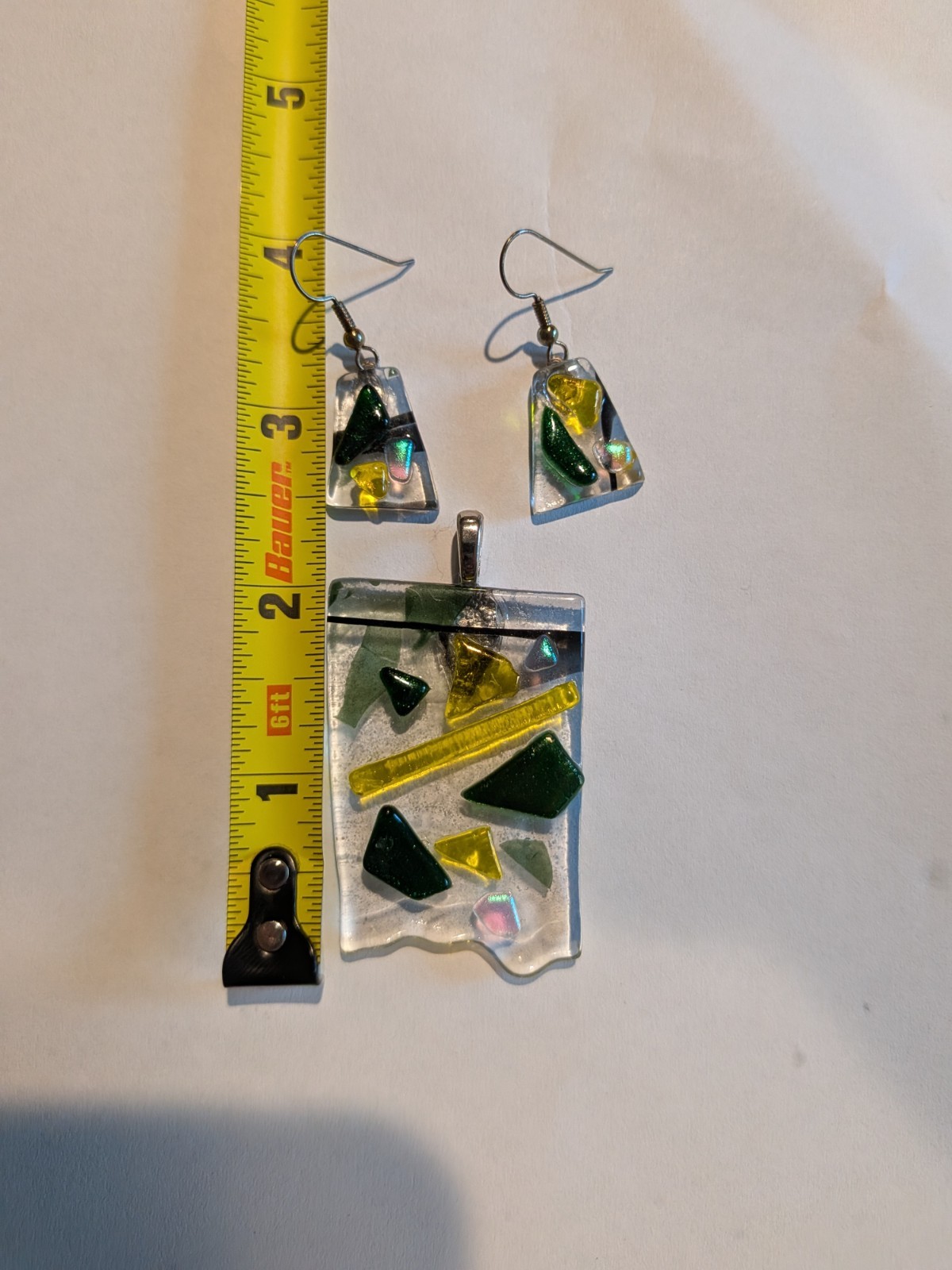 Resin Art Jewelry Set Multicolor Pendant Necklace Charm & Dangle Earrings
