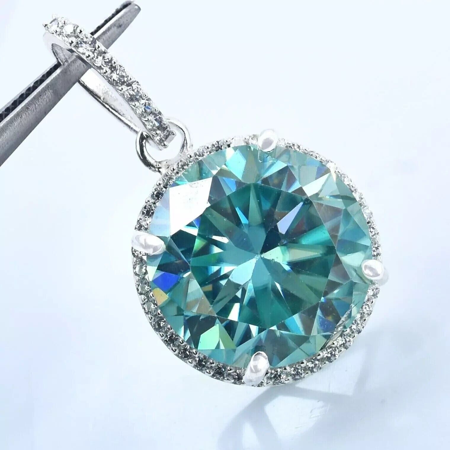 RARE 28 Ct Treated Blue Diamond Solitaire Pendant 925 Sterling Silver Certified