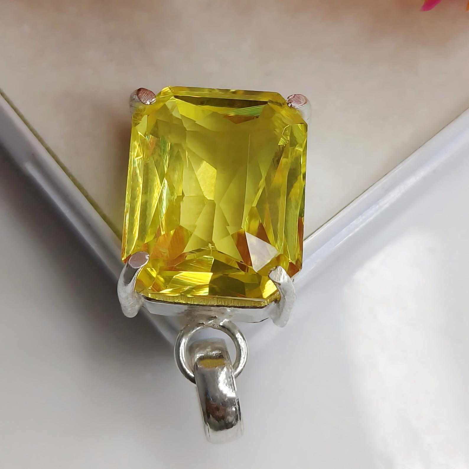 30 Ct Natural Yellow Sapphire Emerald Cut 925 Solid Silver Pendant Gemstone