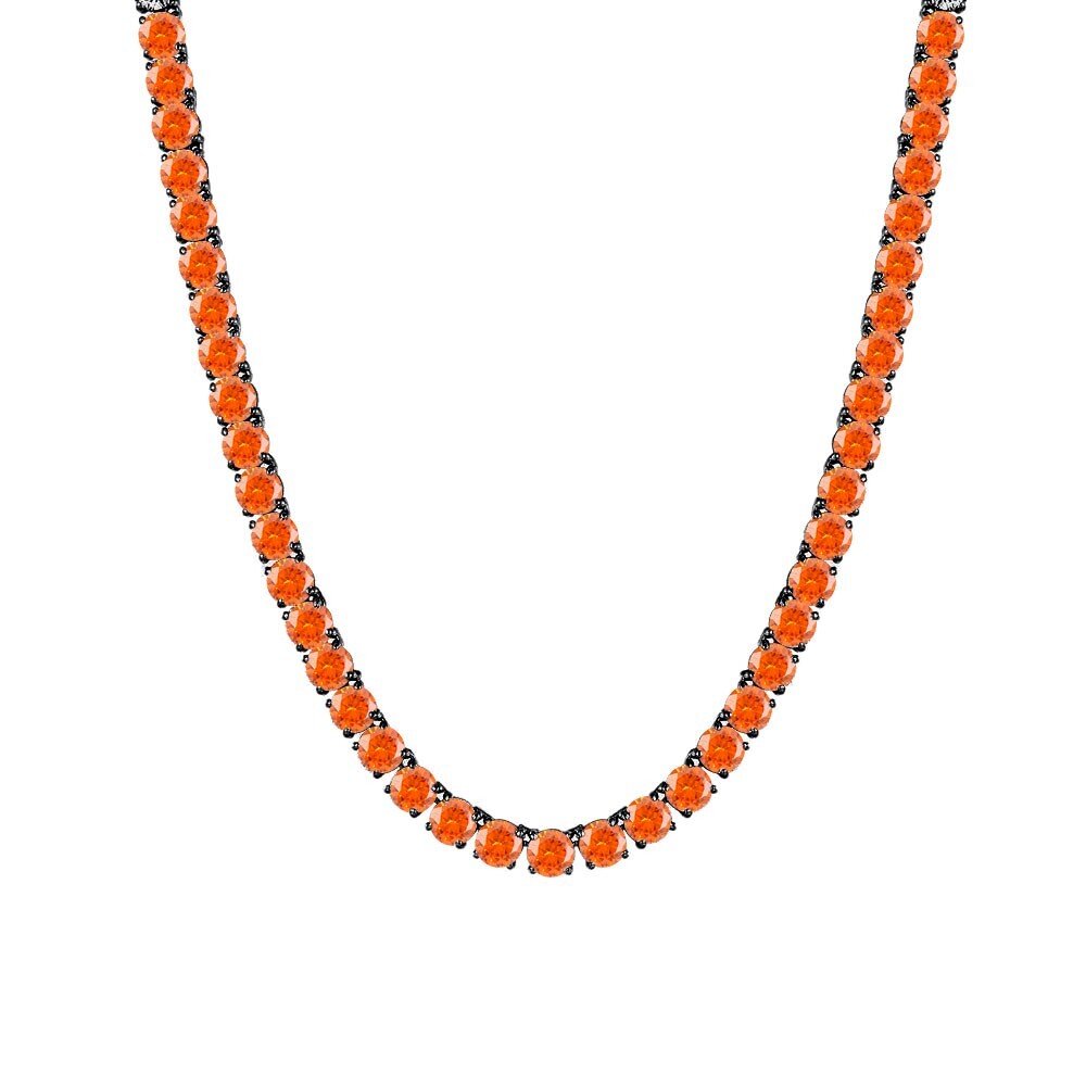 22″ Tennis 5 MM Necklace 55 Ct Round Cut Orange Sapphire 14K Black Gold Plated