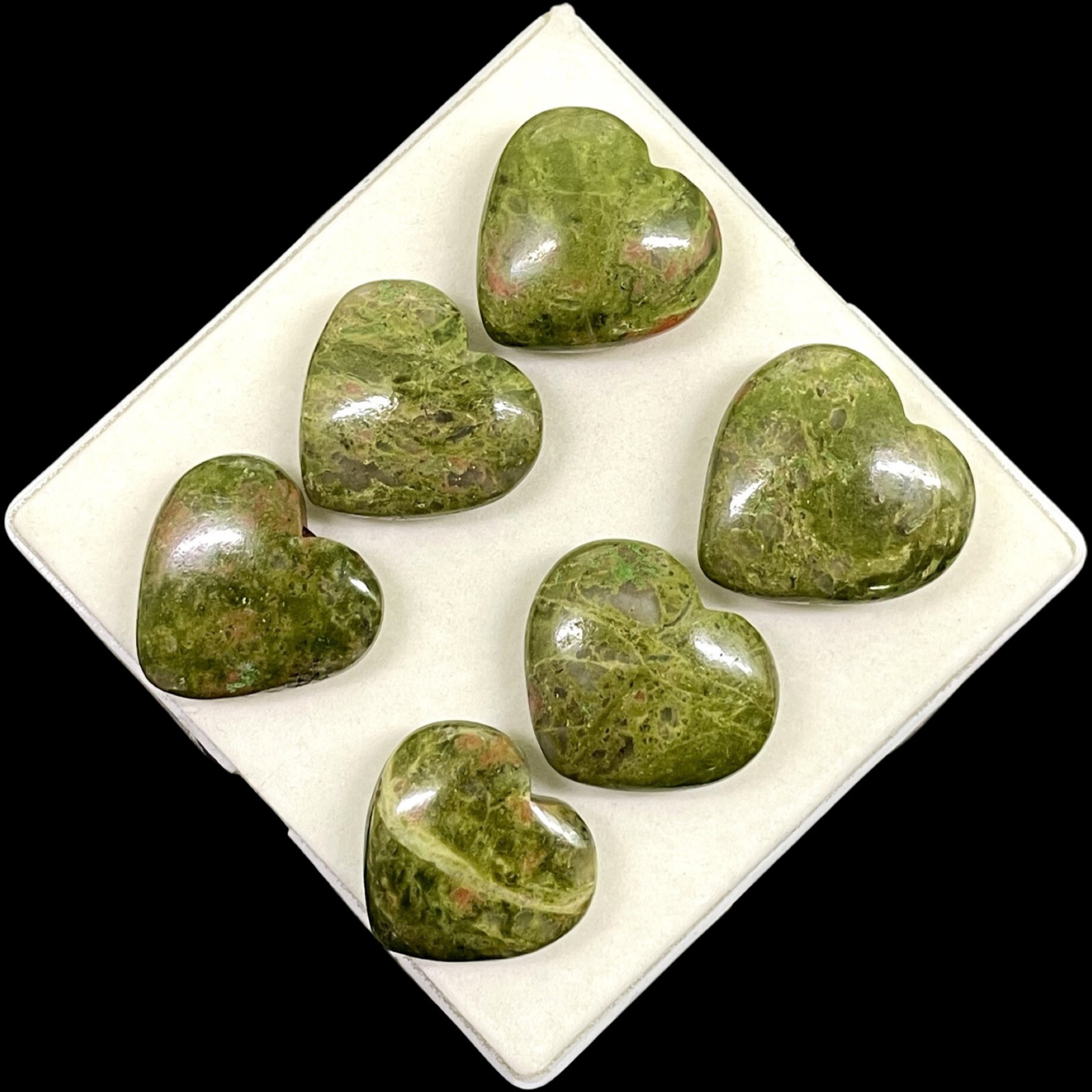 6 Pcs Natural Unakite Jasper 25-29mm Heart Shape Loose Cabochon Gemstones Lot