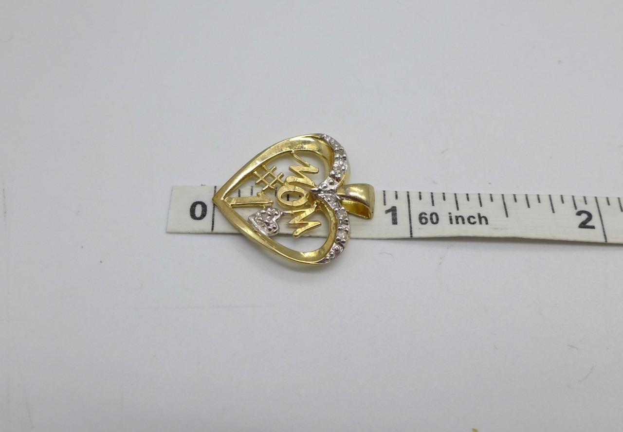 MOM #1 Heart Pendant with Diamonds 10KT Stamped Yellow Gold