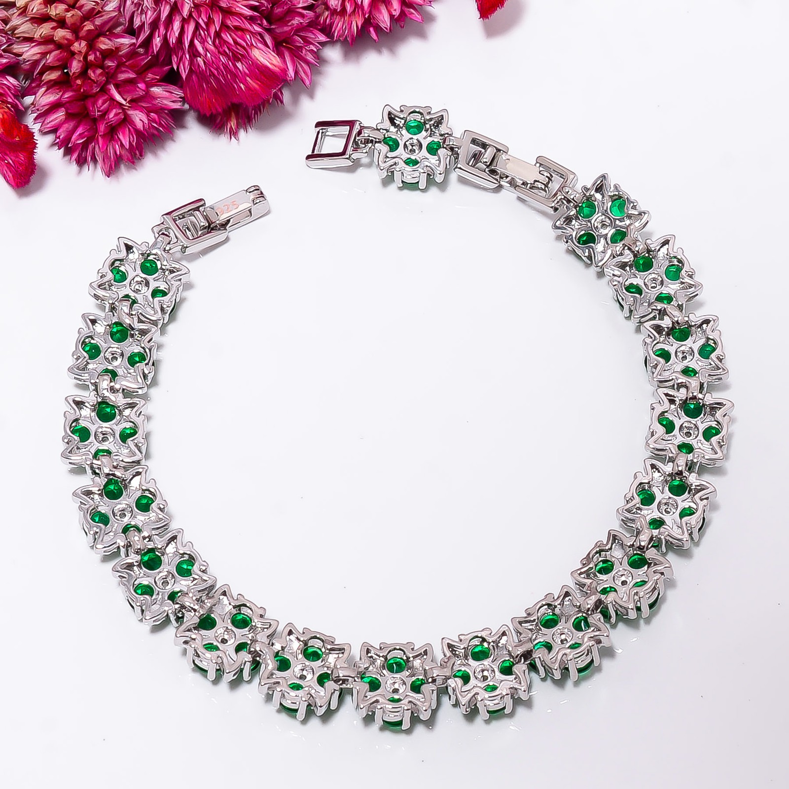 Chrome Diopside, CZ 925 Sterling Silver Adjustable Bracelet 7-8″ B13506