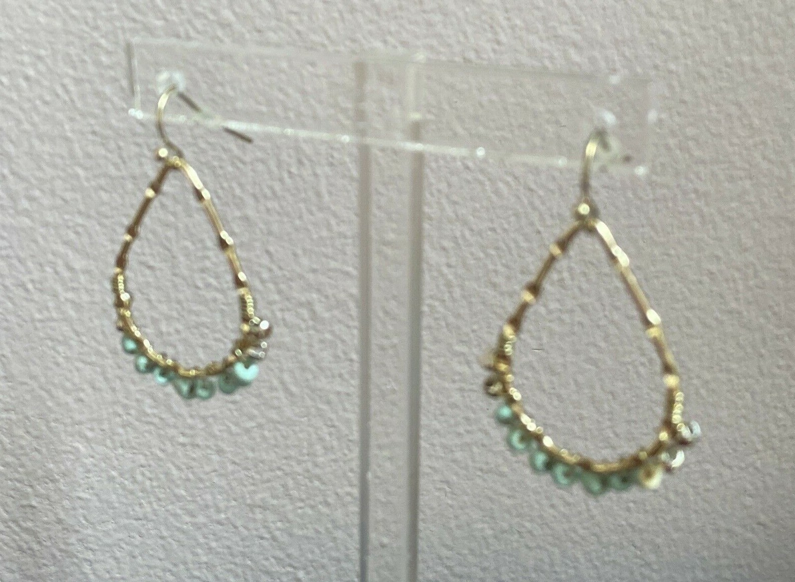 New Earrings Lydell NYC Gold Blue Stones Dangle J2