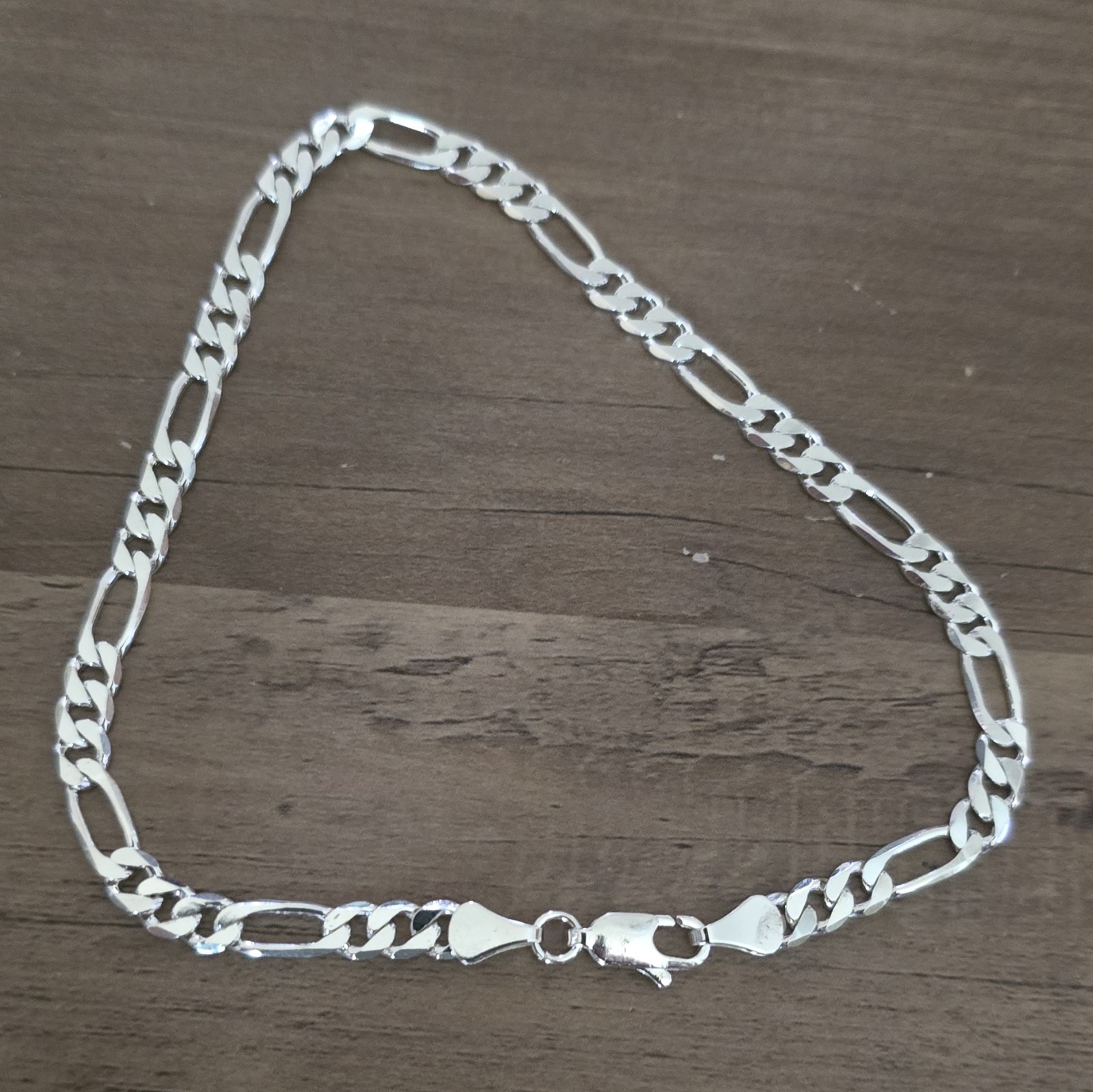 925 Sterling Silver Figaro Anklet/Bracelet Necklace w/ Lobster Clasp Signed