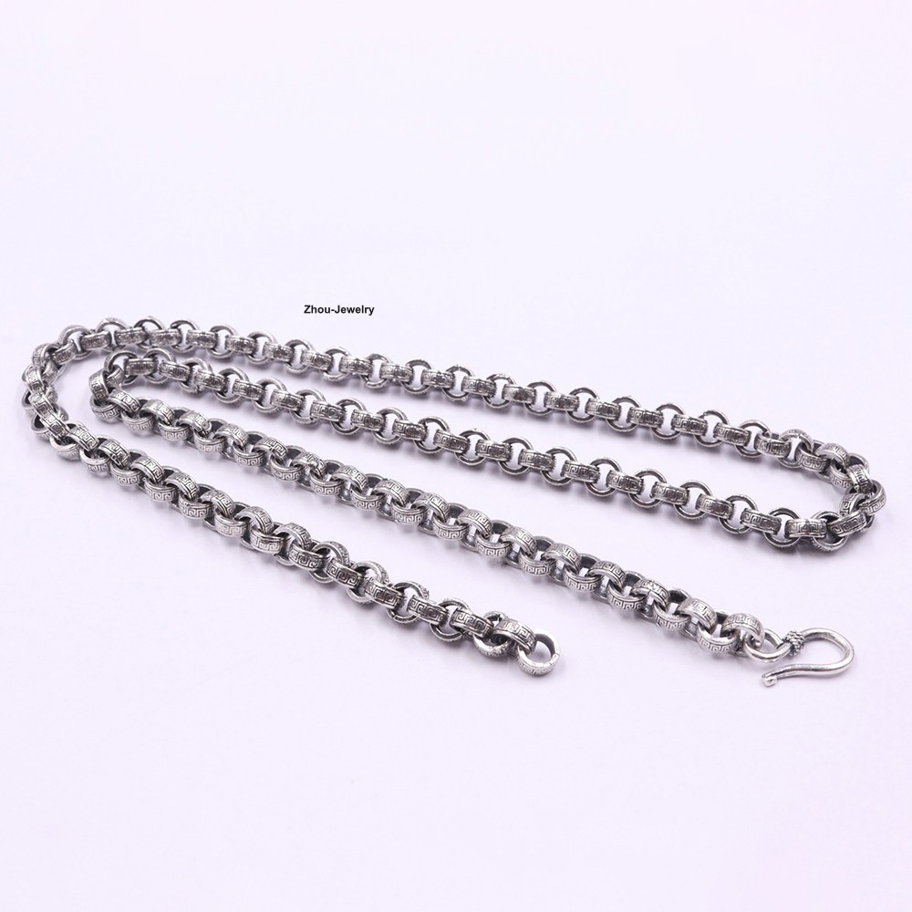 Pure 925 Sterling Silver Necklace 6mm Wider Rolo Link Chain Necklace 19.7inch