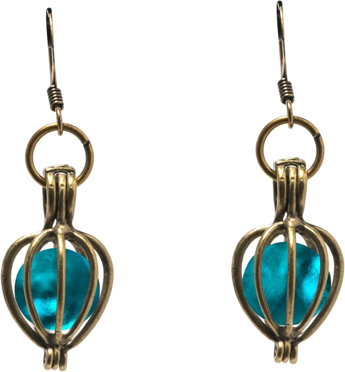 Antique Brass Dangle Earrings with Recycled Mason Jar Glass – Unique Jewelry