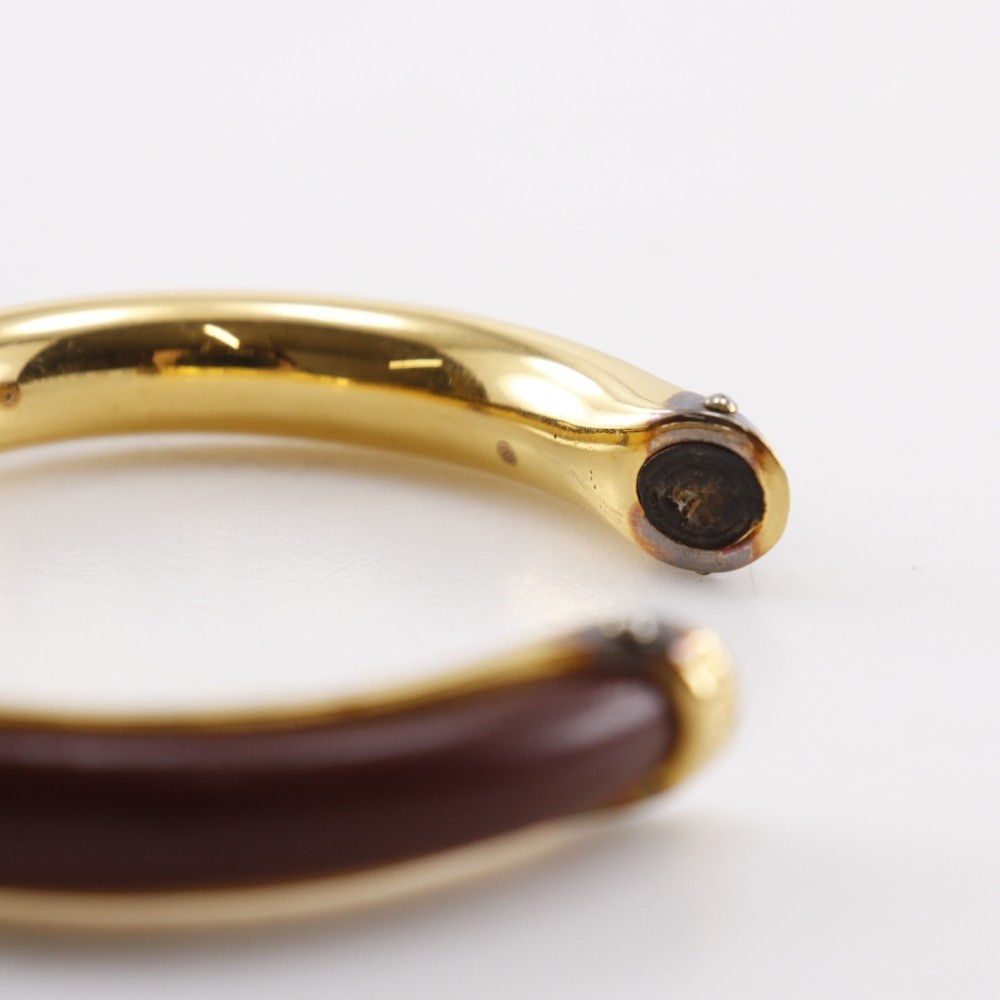 HERMES Bangle vintage Brown Plated Gold/leather 36.3g Women