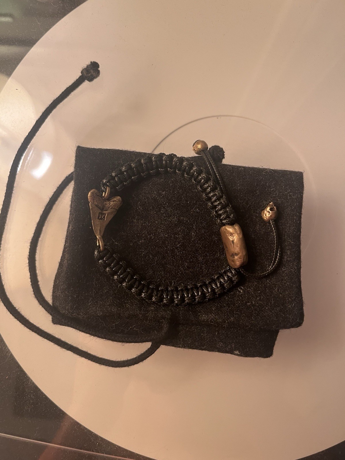 John Varvatos Black Braided Cord Adjustable Bolo Bracelet, Bronze accents