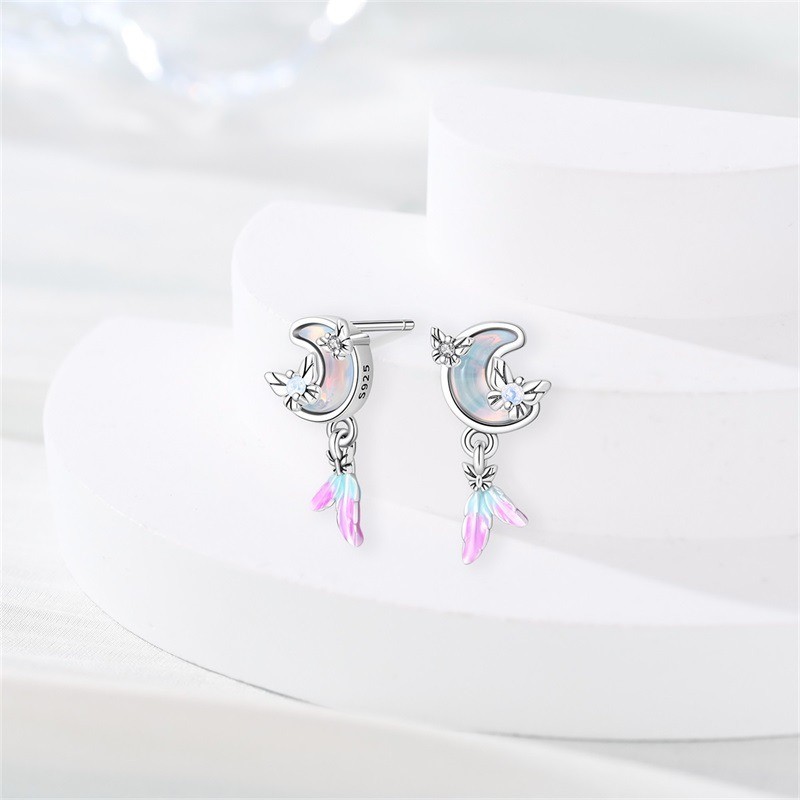 KUNSIR 925 Sterling Silver Moonlight Stud Earrings For Women Girls Jewelry Gifts