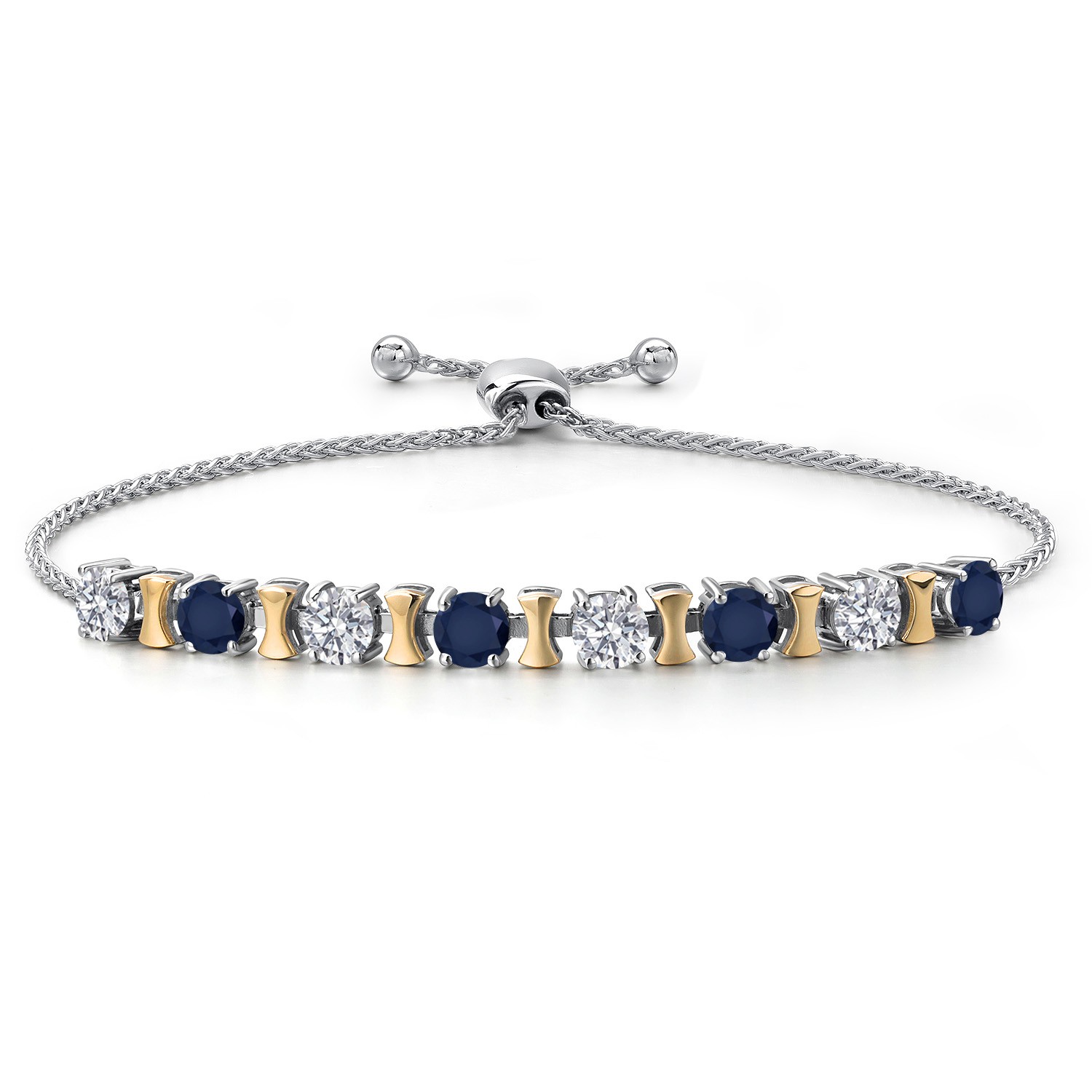 925 Silver and 10K Yellow Gold Lab Grown Diamond and Sapphire Bracelet For