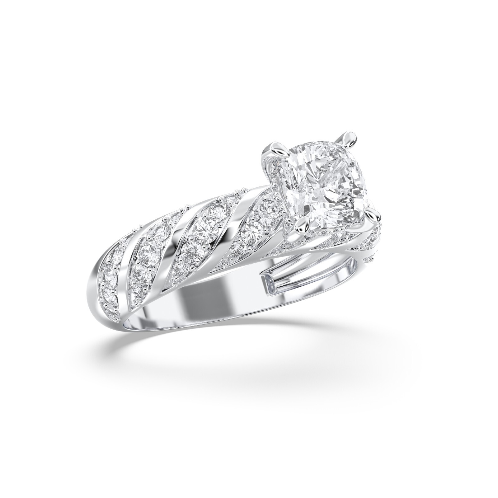 2.60 Carat Cushion Moissanite Stone Luxuries Style Engagement Ring in Silver