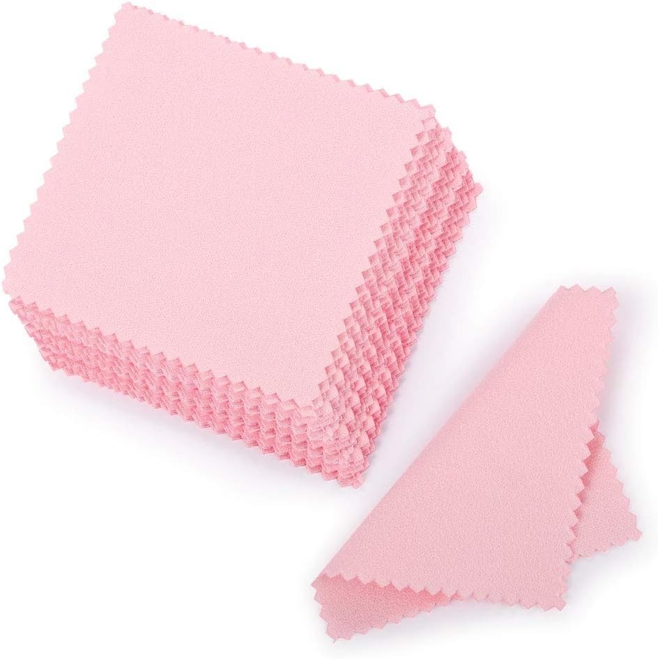 Compact 50pcs Pink Suede Cloths for Jewelry Care – Shine Your Precious Pieces