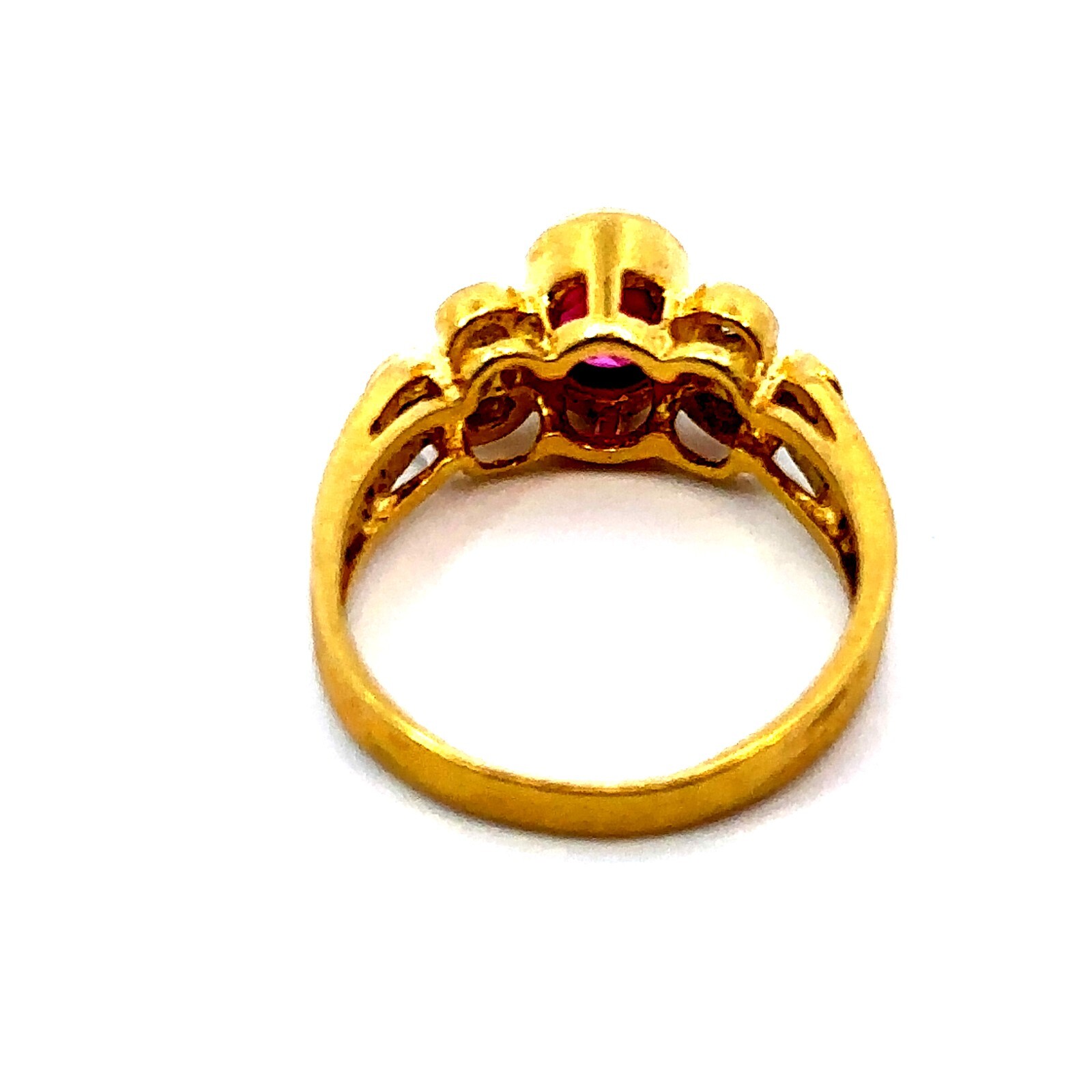 18K Yellow Gold Cabochon Ruby and Round Diamond Ring Size 6