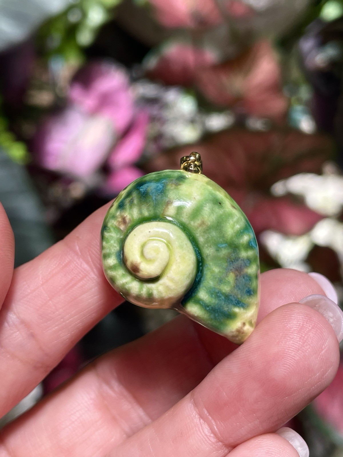 Handmade Ceramic Pendant Jewelry. Unique piece. Garden
