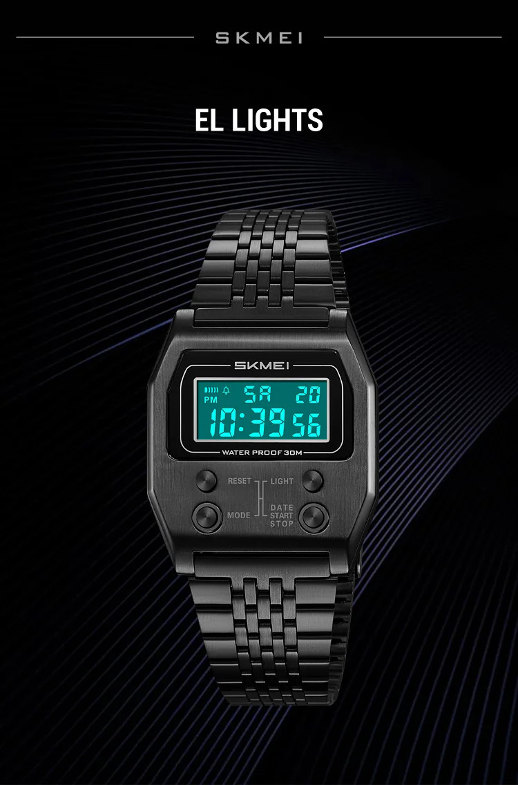 SKMEI 2460 Men’s Sports Waterproof Digital Watch Stainless Steel Luxury Retro LE
