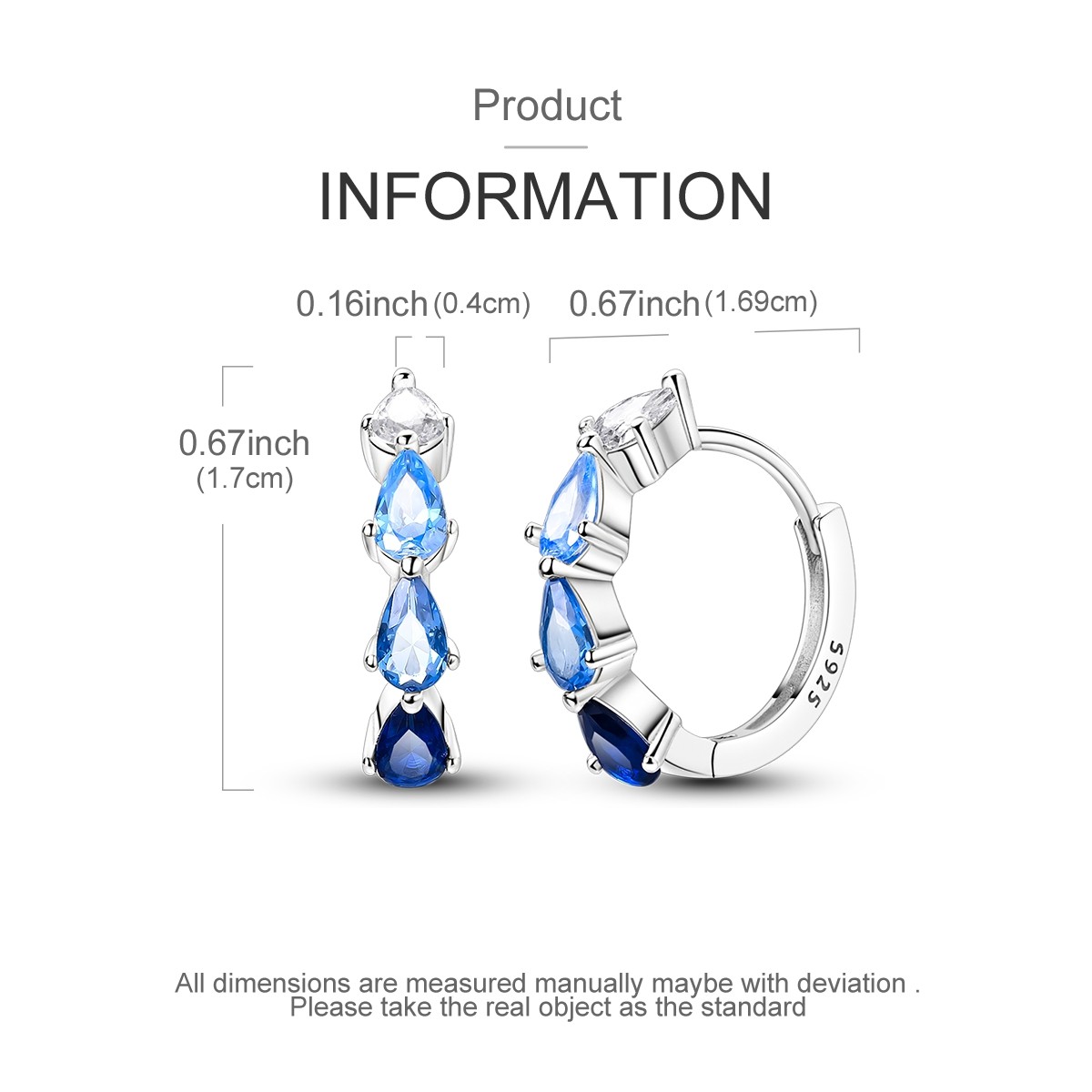 LAZA Original Blue CZ Teardrop 925 Sterling Silver Hoop Earrings Women Jewelry