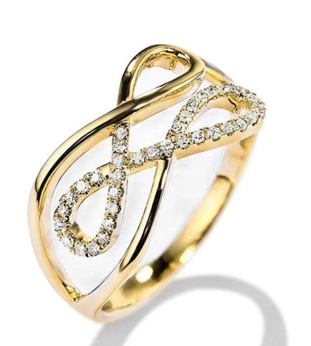 Round Cut 0.23TCW White Moissanite Infinity Promise Ring Pure 10K Yellow Gold FN