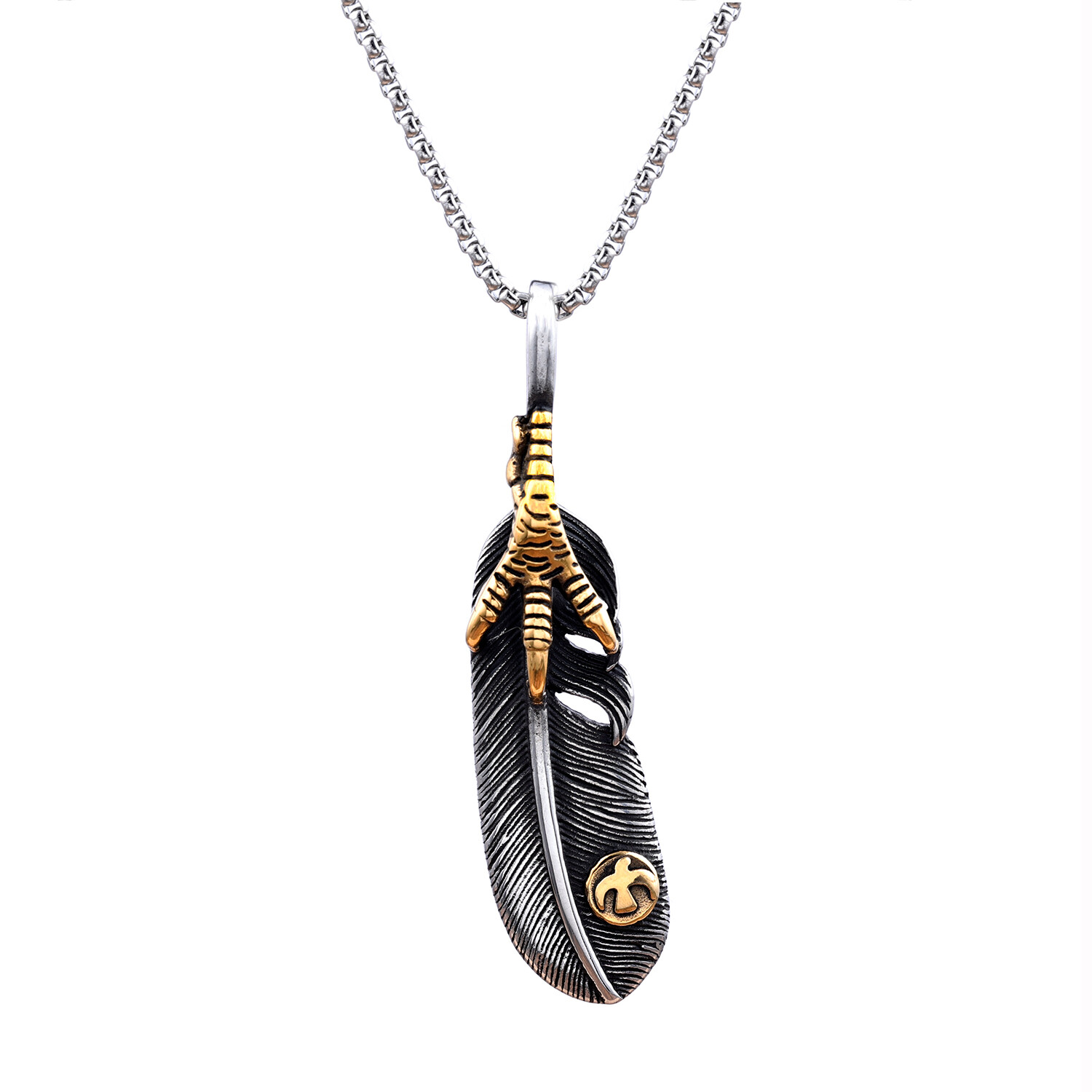 Mens Eagle Claw Necklace Gold Angel Feather Pendant Stainless Steel Chain