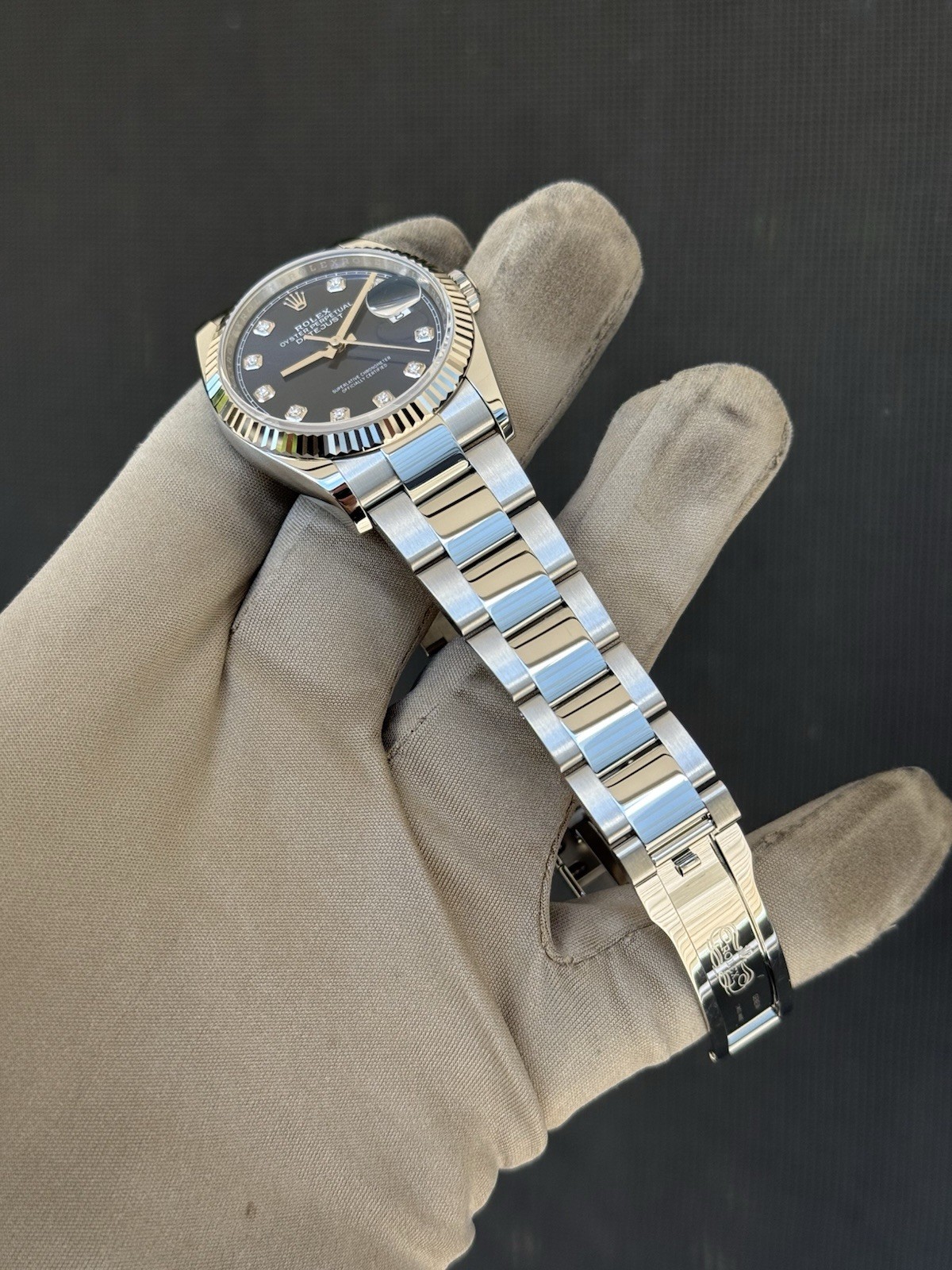 2023 Rolex Datejust 36 Fluted Steel Oyster Factory Blue Diamond Dial 126234 Card