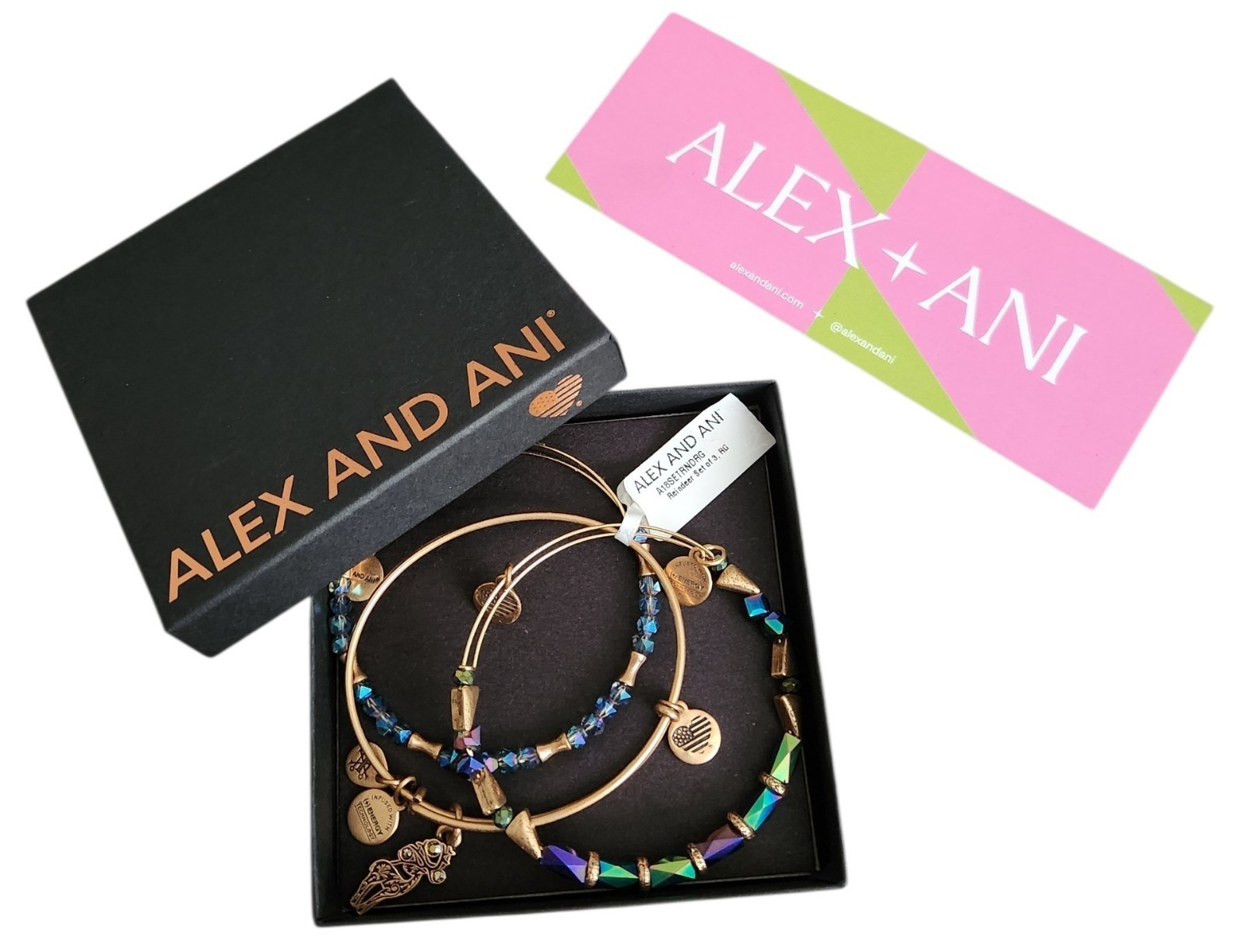 Alex and Ani Reindeer Set Of Three Rose Gold Bangle Bracelet New With Box