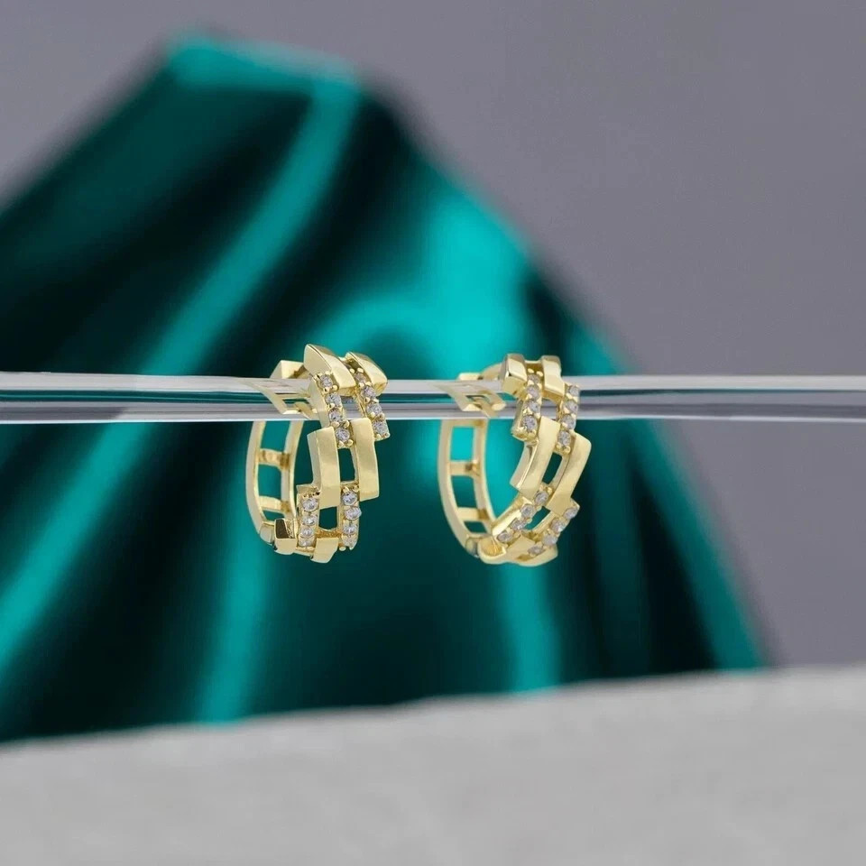 Engagement Cuban Hoop Earrings Round Cut Simulated Diamond 925 Starling Silver