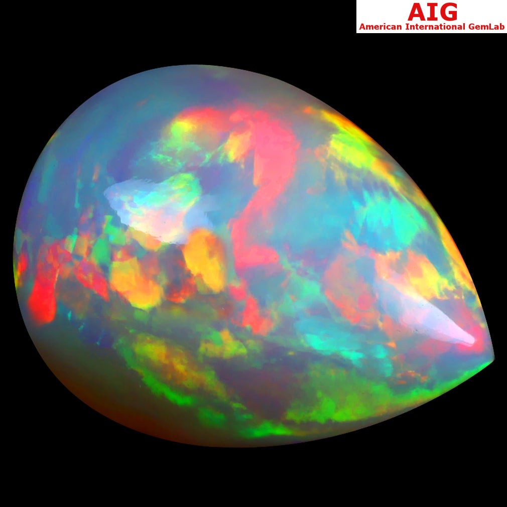 15.00 ct AIG CERTIFIED PEAR CABOCHON (21.20 x 16.04 mm) WELO RAINBOW OPAL
