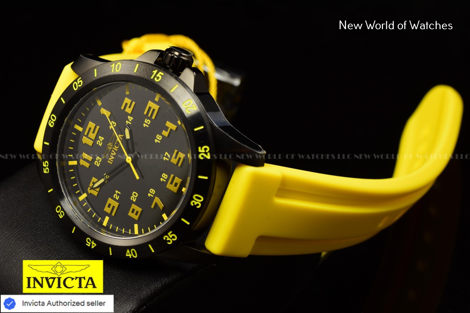 Invicta Pro Diver Men 45mm Japanese Quartz Black Dial Yellow Silicone Band Watch
