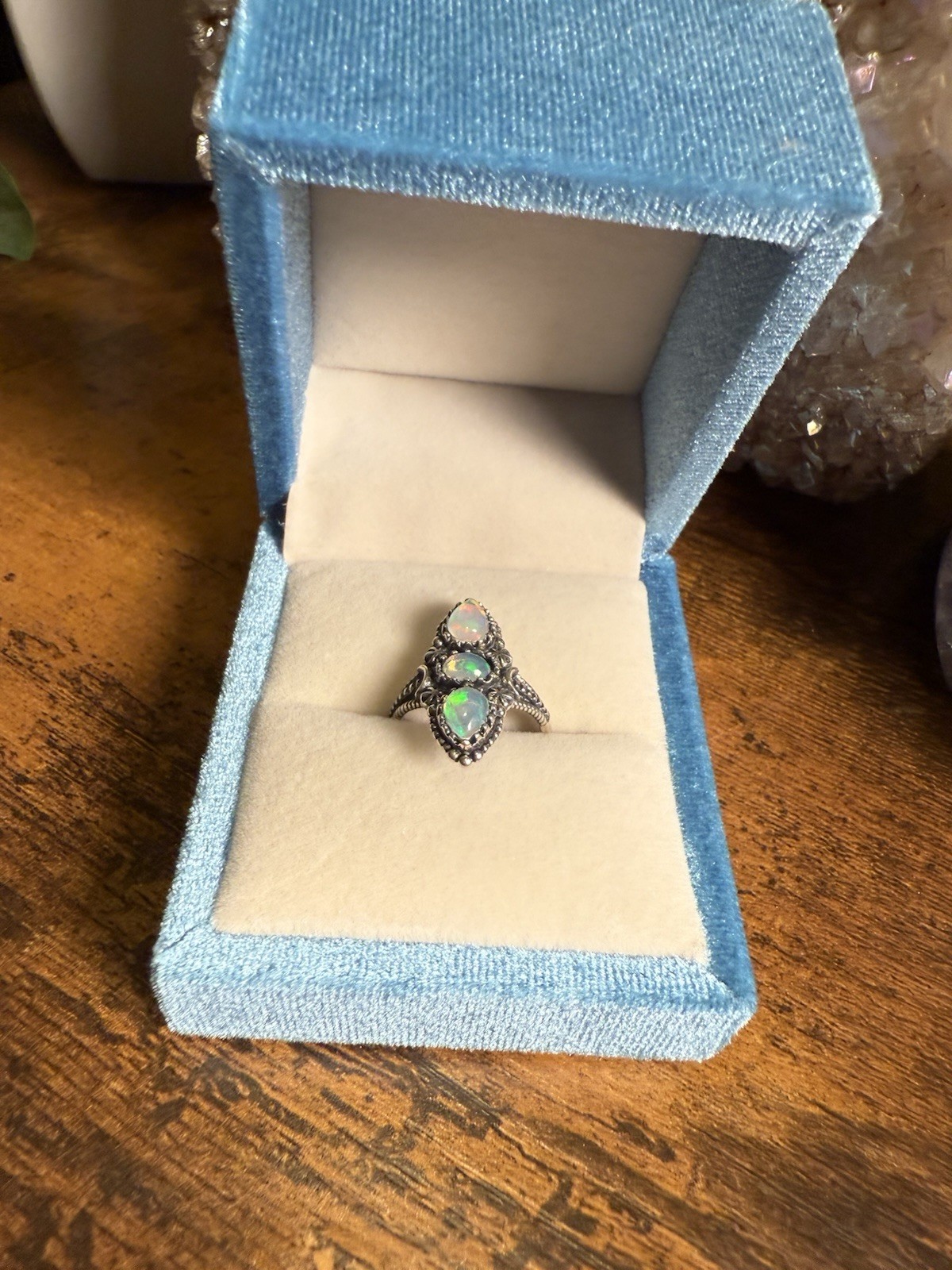 Trinity Flame – Certified White Opal Ring in Adjustable 925 Silver (3.54g)