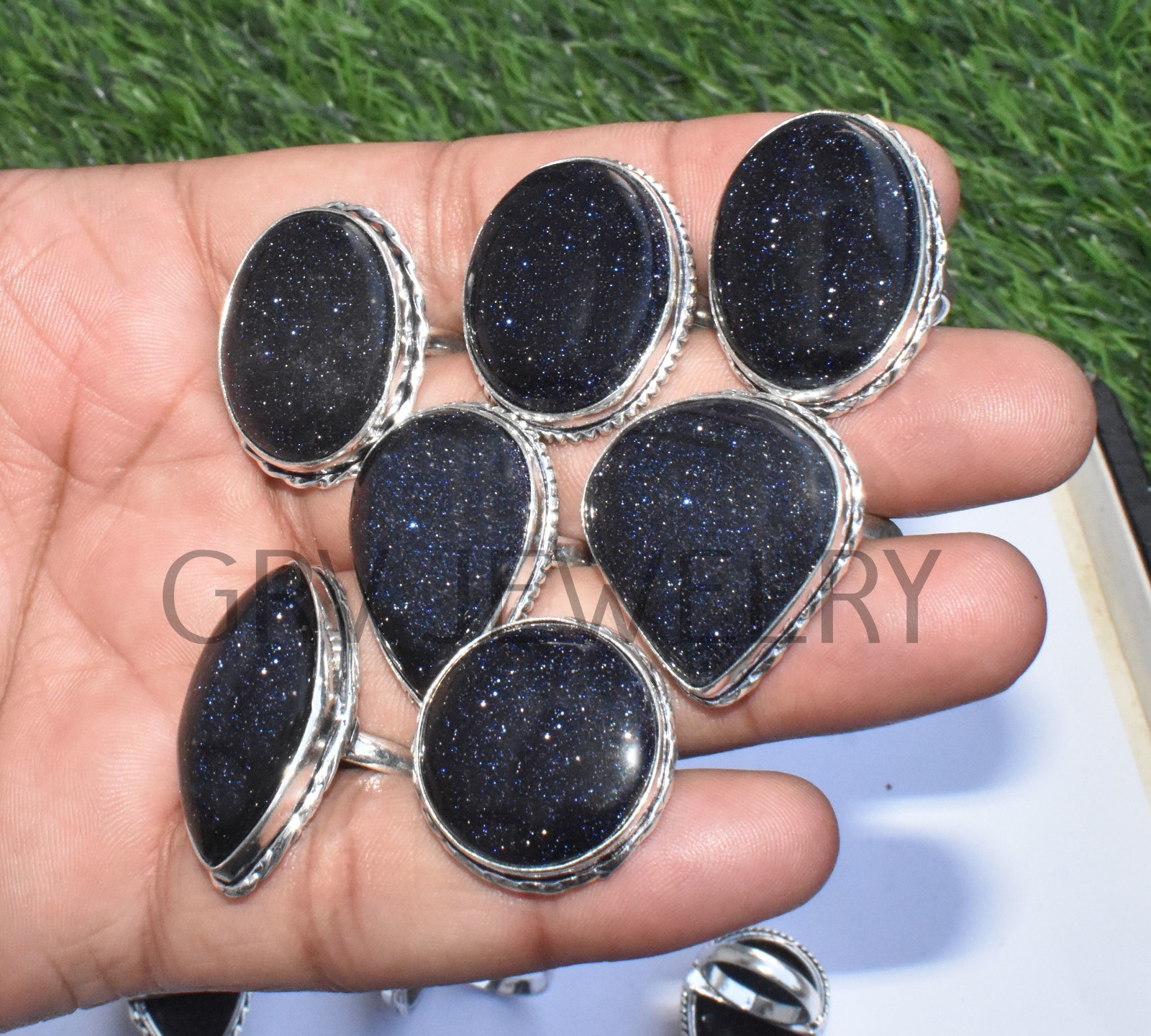 1-500 Pcs Blue Goldstone In Wholesale Rings Lot Bulk: Silver Plated Whr-76