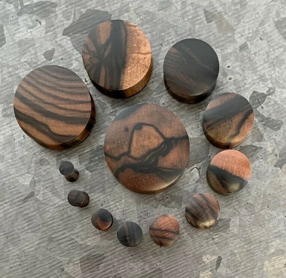 PAIR Ebony Wood Plugs Convex Saddle Double Flare Organic Tunnels Earlets Gauges