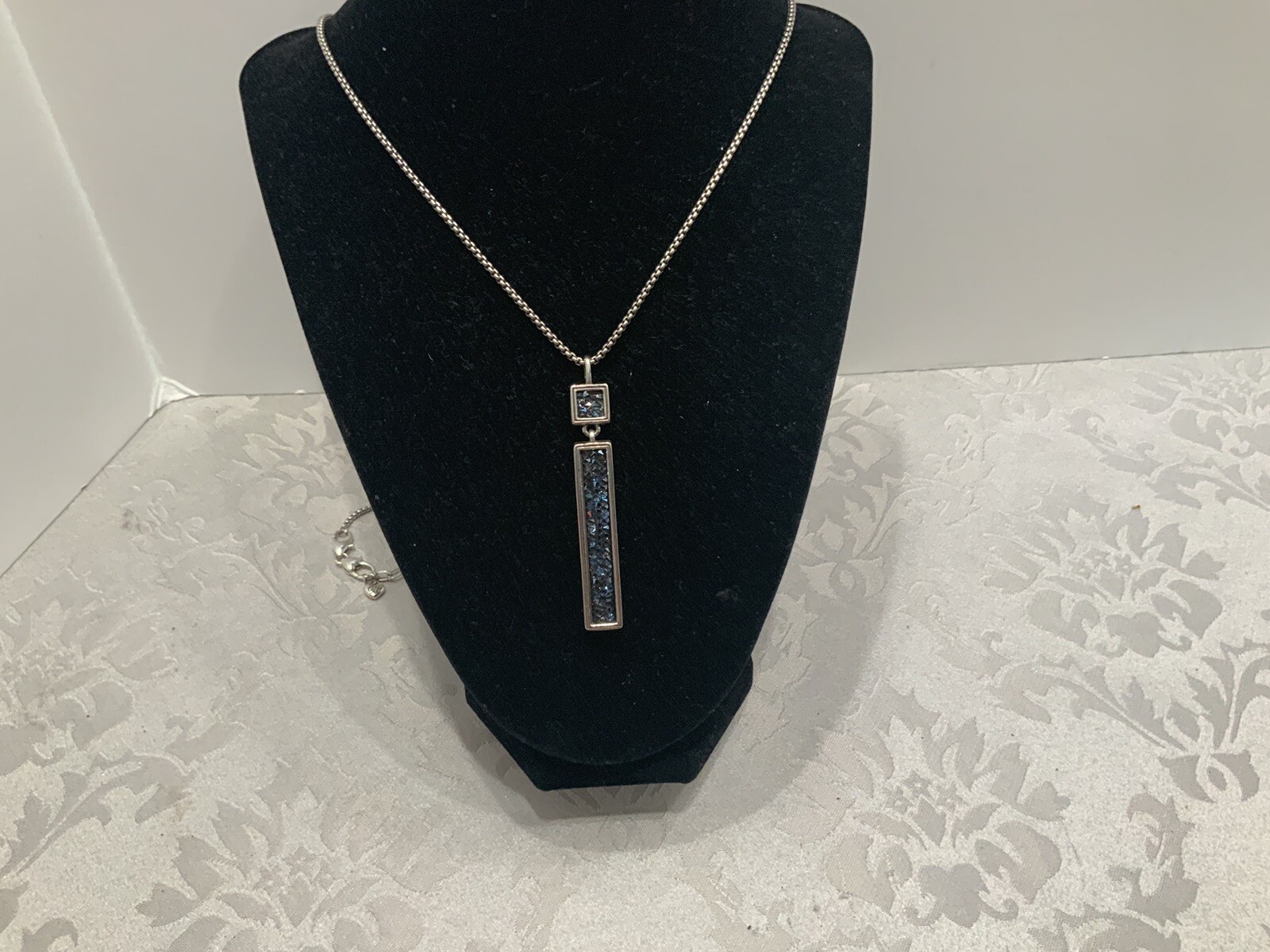 BRIGHTON CRYSTAL ROCKS BLUE DRUSY QUARTZ CRYSAL RECTANGLE CONVERTIBLE NECKLACE