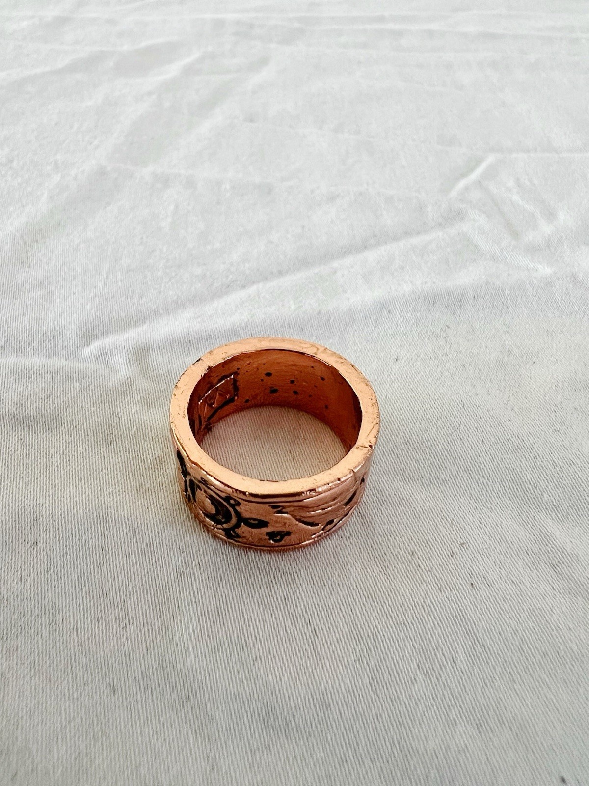 Vintage Unique Copper Engraved Band Ring Size 5.25 Art Theme Rare Find