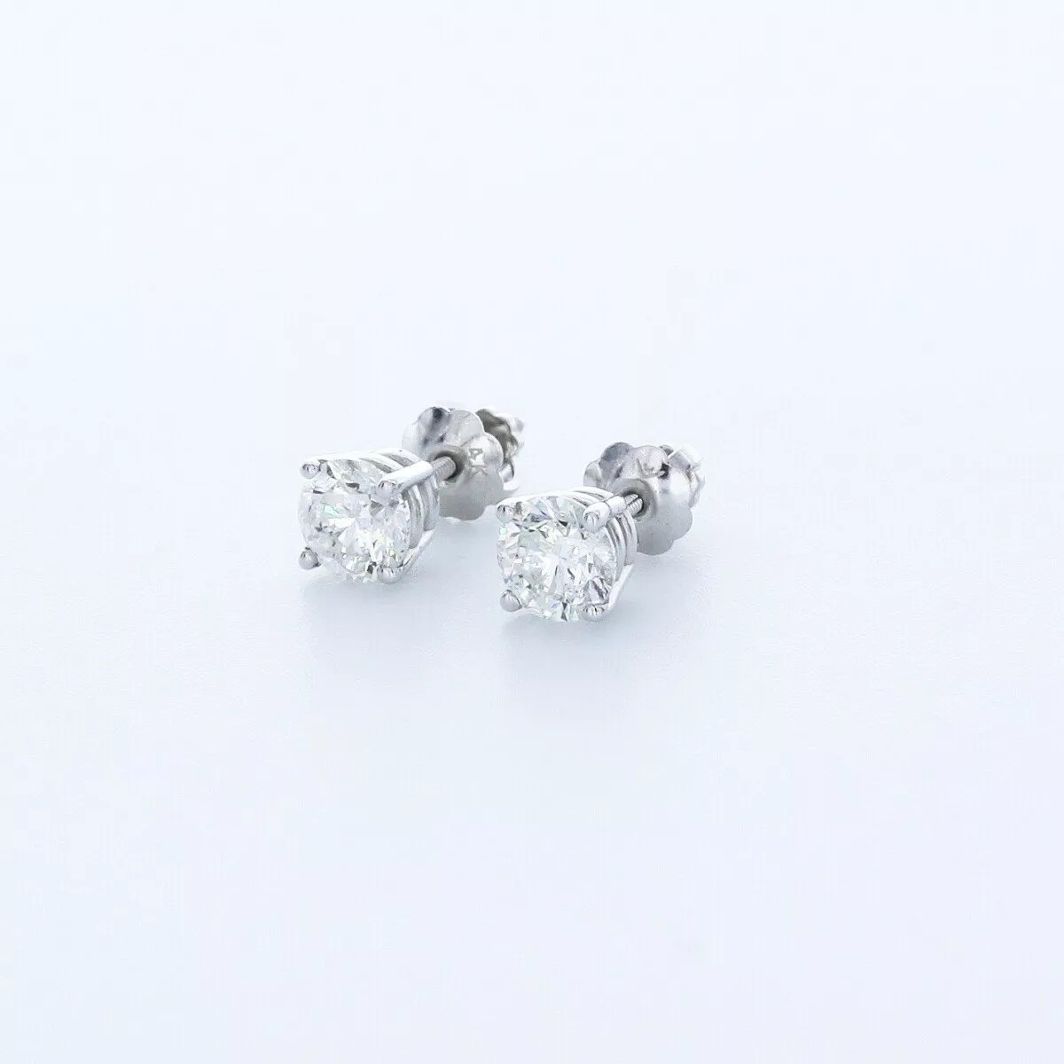 Stud Earrings Classic Solid 14K White Gold 1.04 CT Round Natural Diamond G VS2