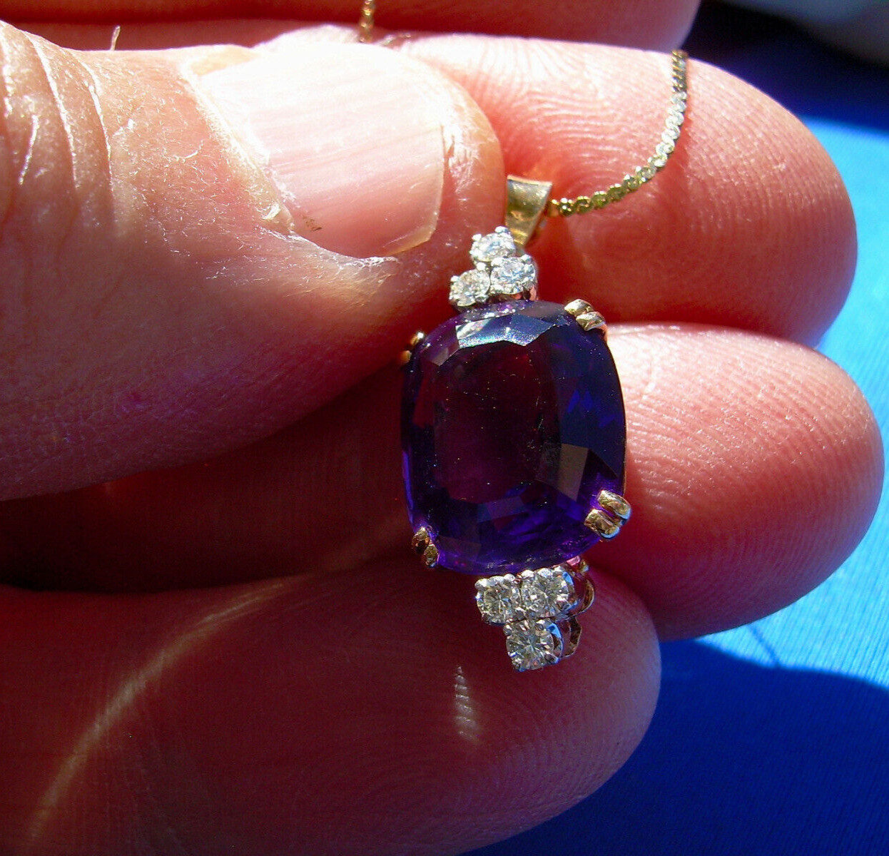 Original EARTH MINED AMETHYST DIAMOND Deco Style Necklaces SOLID 14K GOLD 20″ in
